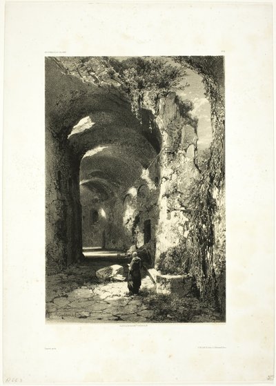 Ruin of an Amphitheatre at Pouzzoles (Kingdom of Naples) (plate 9 from Oeuvres de A. Calame) by Alexandre Calame