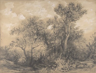 Trees (recto), Soldiers in a Wood (verso), early to mid-19th century by Alexandre Calame