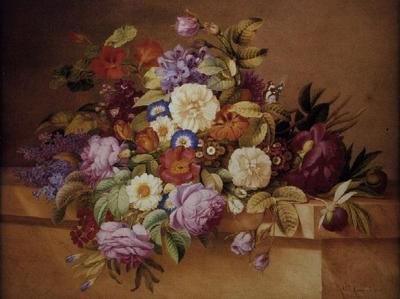 Roses, Convolvuli and Other Flowers on a Ledge by Alexandre Couronne