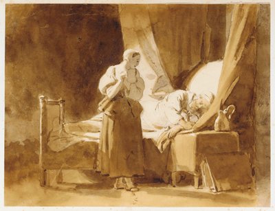 A Woman Watching a Sleeping Man by Alexandre Evariste Fragonard