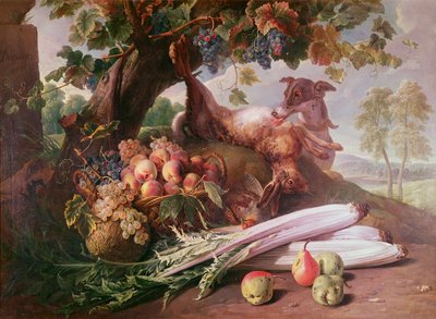 Still Life of Flowers, Game and Fruits by Alexandre Francois Desportes