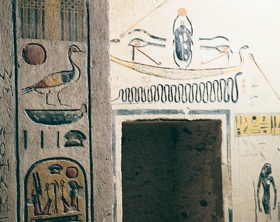 Egypt, Ancient Thebes, Luxor, Valley of Kings, Tomb of Ramses IX, detail of passage by Nicolas Toussaint Charlet