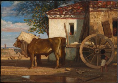 Oxen before a Farmhouse at Le Verrier by Alexandre Gabriel Decamps