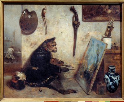 The Monkey Painter. Painting by Alexandre Gabriel Decamps (1803-1860) by Alexandre Gabriel Decamps