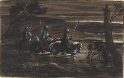 Three Arab Horsemen Crossing a River by Alexandre Gabriel Decamps