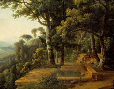 The philosopher Jean Jacques Rousseau meditating in 1770 in the Parc de la Rochecordon near Lyon (detail) by Alexandre Hyacinthe Dunouy