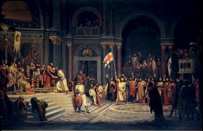 First Crusade: Godefroy of Bouillon Acting Allegiance to the Byzantine Emperor Alexis Comnene by Alexandre Jean Baptiste Hesse