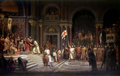 Godfrey of Bouillon received by Alexis Comnene, Emperor of Constantinople, in 1097, during the defence of the city against the Turks during the 1st Crusade in 1096-1099 by Alexandre Jean Baptiste Hesse