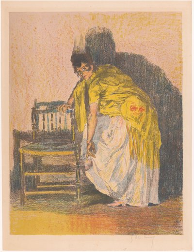 Spanish Woman Putting on a Shoe by Alexandre Lunois (signed by artist)