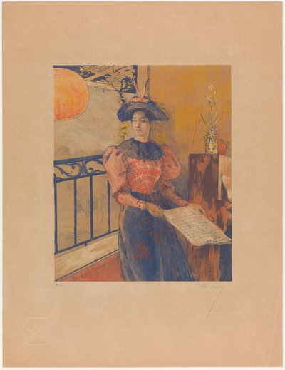 Standing Woman with Sheet Music in Her Hands by Alexandre Lunois (signed by artist)
