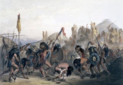 Bison-Dance of the Mandan Indians in Front of Their Medicine Lodge in the Mih-Tutta-Hankush by Alexandre Manceau