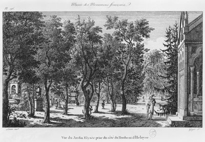 Musee des Monuments Francais, Paris, view of the Jardin Elysee from the tomb of Heloise and Abelard, engraved by Laurent Guyot by Alexandre Marie Lenoir