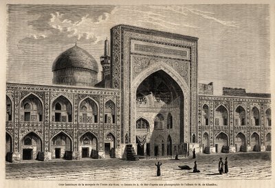 Internal courtyard of the mosque of Imam Aly Riza a Mashhad, drawing by A. de Bar, to illustrate the journey to Khorasan (Khorasan, Chorasan or Khurasan) in 1858, by N. de Khanikof. Engraving in “Le tour du monde” 1861. Selva
