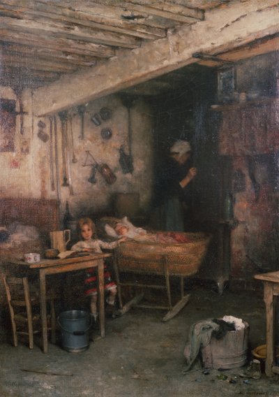 Children in a Cottage Interior by Alexei Alexevich Harlamoff