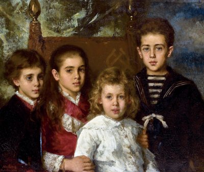 Portrait of the children of Paul Pavlovich Demidoff, 2nd Prince of San Donato, Aurore Anatol, Maria and Pavel by Alexei Alexevich Harlamoff