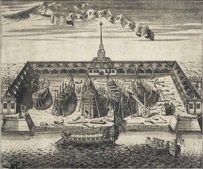 View of the Admiralty Shipyard in St. Petersburg, 1717 by Alexei Ivanovich Rostovtsev