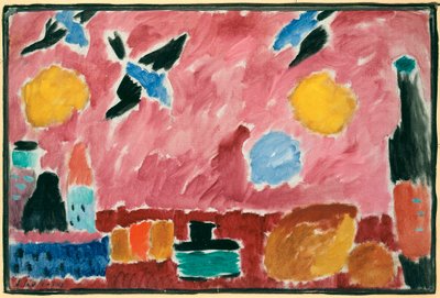 With Red Swallow-Patterned Wallpaper by Alexej von Jawlensky