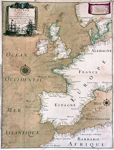 The Ocean with the Coast of France, Spain, Portugal, England, Netherlands, Denmark by Alexis Hubert Jaillot