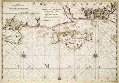 Chart of the English Coast, Isle of Wight and Portsmouth Harbour by Alexis Hubert Jaillot