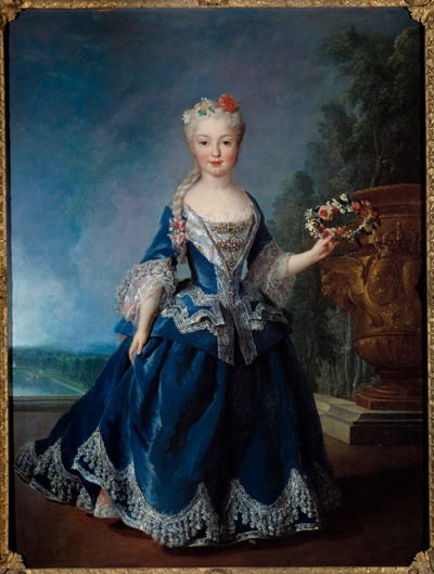 Portrait of Marie Anne Victoire, Infante of Spain in front of the water of the Swiss in Versailles by Alexis Simon Belle