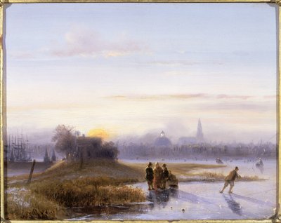 River Scene with Skaters by Alexis de Leeuw