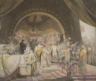 Ottokar II of Bohemia. The Union of Slavic Dynasties The cycle The Slav Epic Sketch by Alfons Marie Mucha