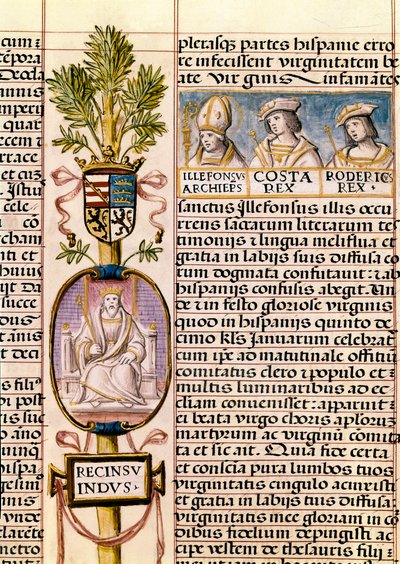 Portrait of Flavius Recceswinth, King of the Visigoths of Spain from 653 to his death in 672, miniature in 
