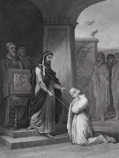 Esther before King Ahasuerus, Esther, Ch 15, v 11 by Alfred (after) Johannot