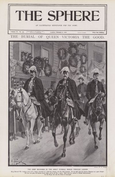 The chief mourners at the funeral procession of Queen Victoria through London by Alfred (after) Pearse