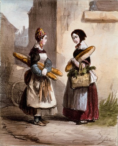 Small trades: the bakery. Young walking bread merchant by Alfred Andre Geniole