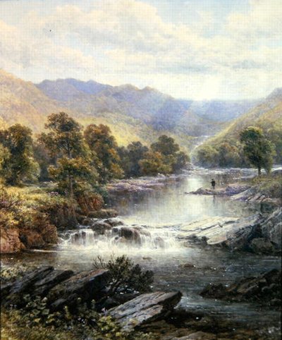 An Angler in a River Valley by Alfred Augustus (after) Glendening