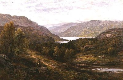A Shepherd Boy with his Dog in a Highland Landscape by Alfred Augustus Glendening