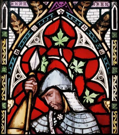 A soldier listening to John The Baptist Preaching (detail from the east window) by Alfred Bell