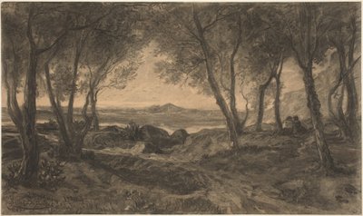 A Couple Seated among Trees above a Lake by Alfred Bellet du Poisat
