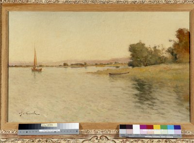 Boat and Sailboat on the Shore of the Lake by Alfred Casile