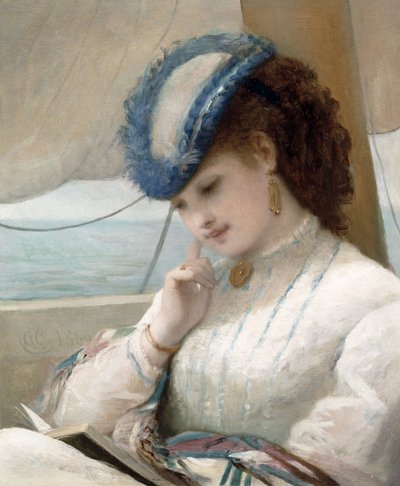 A Girl Reading in a Sailing Boat by Alfred Chantrey Corbould