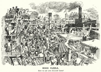 Punch cartoon: Congestion on the River Thames at Molesey Lock, Surrey (engraving) by Alfred Chantrey Corbould