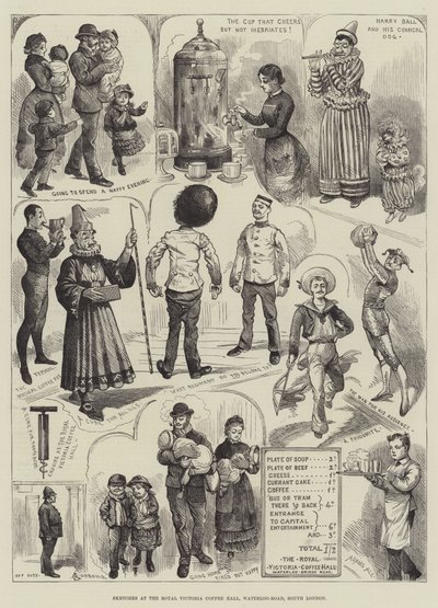 Sketches at the Royal Victoria Coffee Hall, Waterloo-Road, South London by Alfred Courbould
