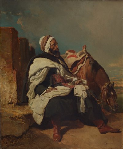 Seated Arab Man with Horse by Alfred Dedreux