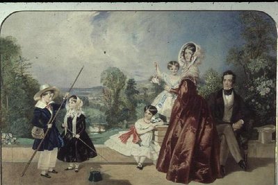 Mr. and Mrs. George Knott, with four children, on the Terrace of Bohun Lodge, New Barnet by Alfred Edward Chalon