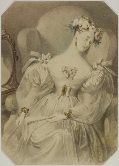 Woman in Evening Dress Asleep in Armchair by Alfred Edward Chalon