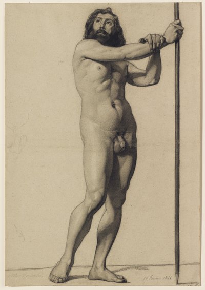 Academic Figure Study: Male Nude Holding a Staff by Alfred Emile Stevens