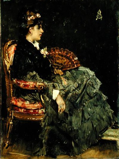 Seated Lady with a Fan by Alfred Emile Stevens