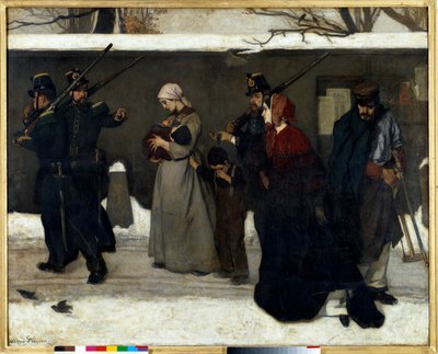 The so-called vagrancy also says the hunters of Vincennes National guards stop families on the street by Alfred Emile Stevens