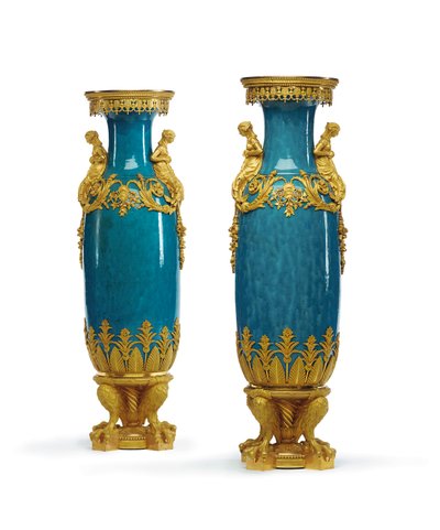Pair of Louis XVI style vases by Alfred Emmanuel Louis Beurdeley