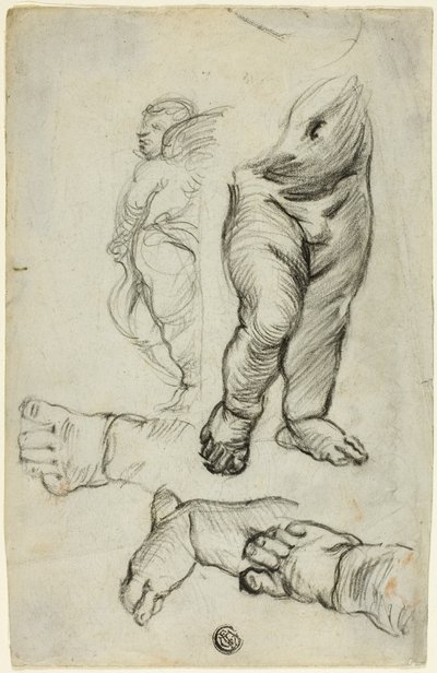 Sketches of Putti (front); Study for Ornament (back) by Alfred George Stevens
