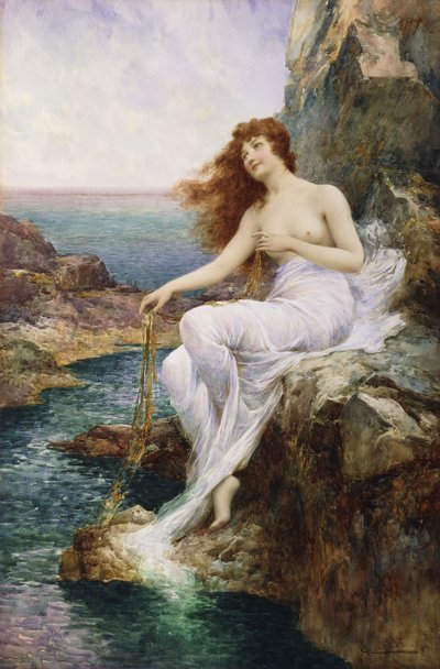 A Sea Nymph Seated on a Rock with a Ribbon of Seaweed, 1897 by Alfred Glendening