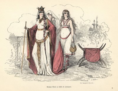 Clotilde, Queen of the Franks, in ceremonial garb, 5th century by Alfred Grevin