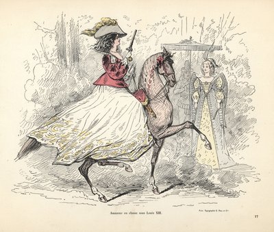 Hunting Costume for a Woman, Era of King Louis XIII of France by Alfred Grevin