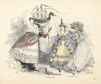 Woman Wearing a Battleship in Her Pouf Headdress, Era of King Louis XIV by Alfred Grevin